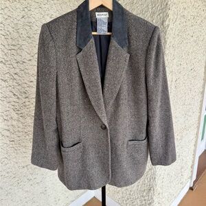 VTG White Stag Gray Tweed Blazer w/ Velvet Collar sz14